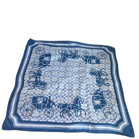 Coach Blue Monogram Horse And Carriage Square Scarf - Picture 3 of 4